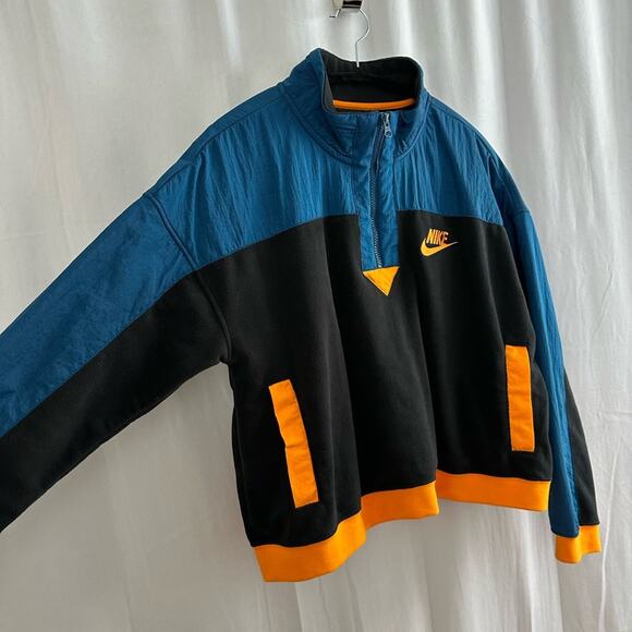 Nike Blue & Orange Colorblock Polar Fleece Cropped Sweatshirt Womens Size Large - Picture 3 of 8
